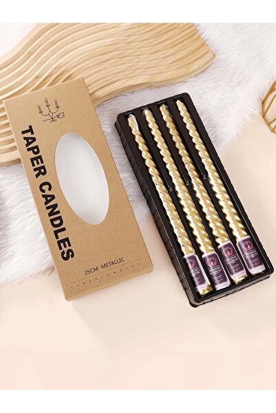 Generic 4pcs Gold Boxed European Style Tapered Metallic Twisted Candles for H...