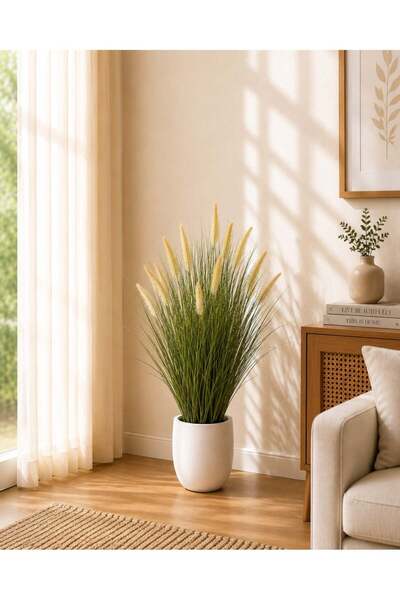 Generic Artificial Grass Plant with Pot, Faux Pampas Foxtail Grass, Tall Deco...