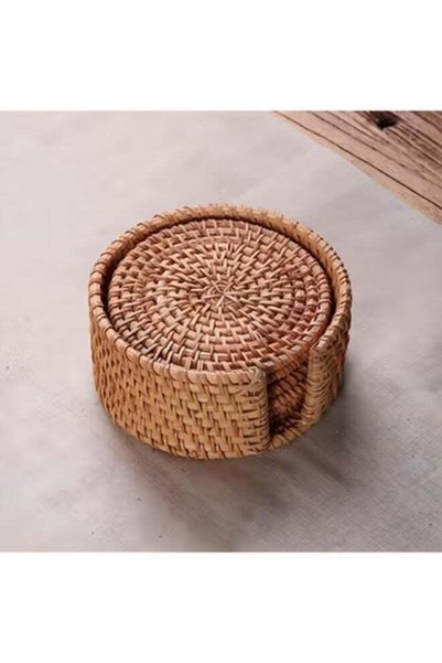 Generic Handcrafted Rattan Coasters, Woven Round, 10 cm Diameter, Set of 6
