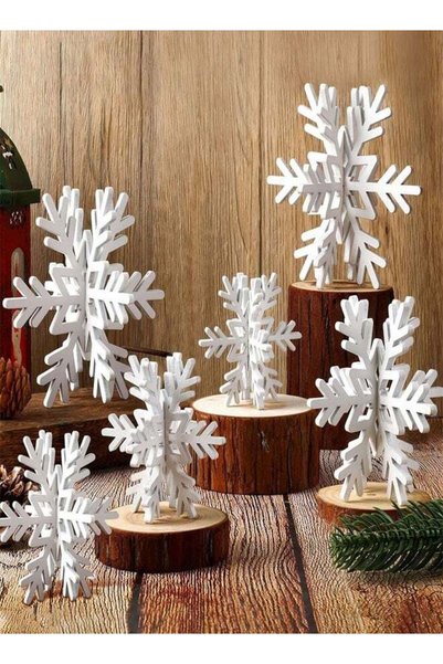 Generic 12 Pcs Wooden Snowflake Table Decor 3D Snowflake Tabletop Signs and C...