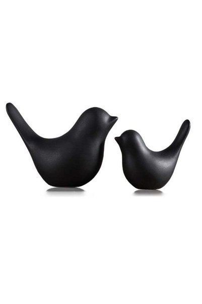 Generic Bird Statue Decor; Set of 2 Ceramic Animal Figurines; Black Gold Acce...