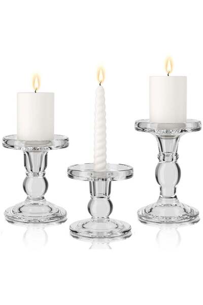 Generic Clear Glass Candlestick Holders for Taper Candles Pillar Candles Teal...