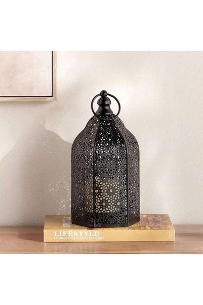 Generic Koki Metal Cutwork Lantern 14x12.5x28cm - Black - 112EEP9900037