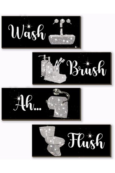 Generic ARS 4 Pcs Silver Bathroom Decor Funny Silver And Black Wall Art Woode...