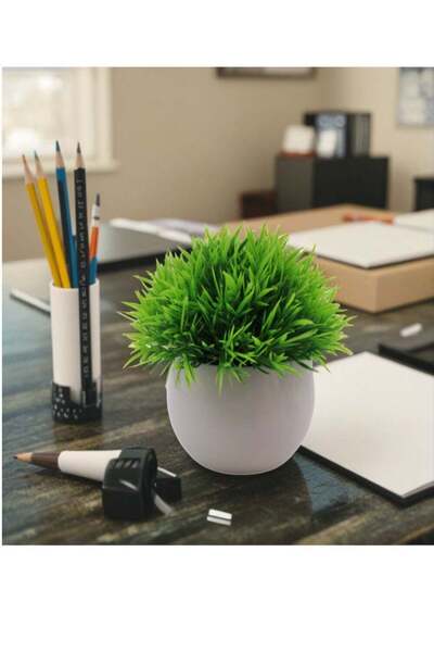 Generic 2 Pack Mini Artificial Plants in Pot,Small Artificial Lush Green Gras...