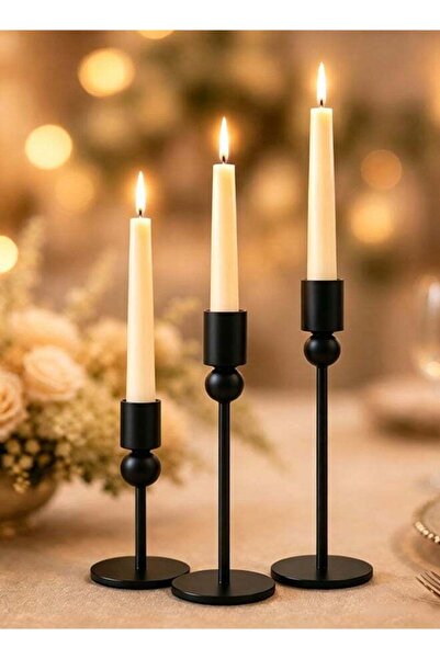 Generic 3 PCS Elegant Black Candle Holders,Candle Holders for Table Centerpie...