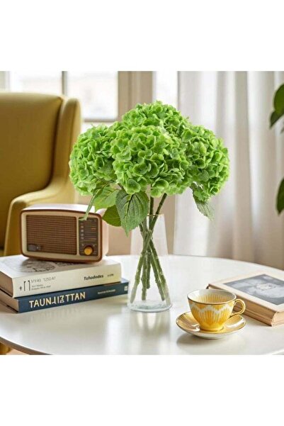 Generic LATIFA 3 Pcs Dark Green Hydrangea Artificial Flowers, Latex Real Touch