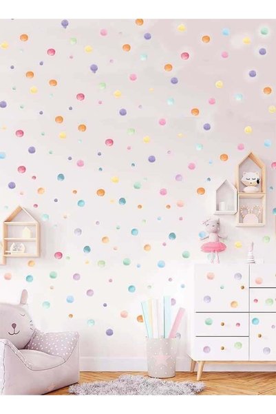 Generic 123 Pcs Watercolor Polka Dots Wall Stickers, Colorful Round Wall Deca...