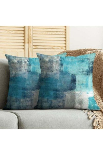 Generic Turquoise Grey Throw Pillow Covers, Teal Modern Abstract Art Painting...