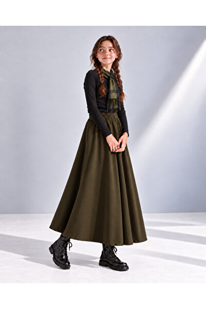 Angel&Co. Girls Clothing Modest Uzun Kız Çocuk Mevsimlik Etek - Haki