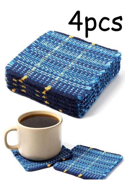 Generic 4 Pcs Cloth Coasters for Drinks, Blue Coasters Handcrafted Cotton Coa...