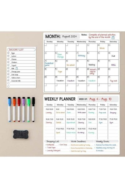 Generic Magnetic Refrigerator Planner Set, Monthly & Weekly Schedule Board fo...