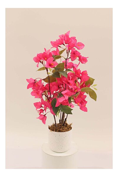 Generic Artificial Bougainvillea Plant in White Ceramic Pot, Pink Silk Flower...