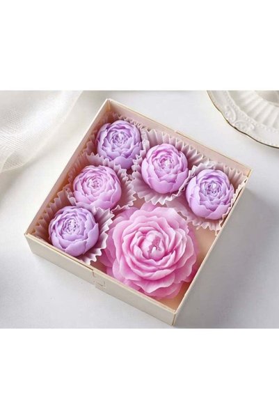 Generic Handmade Scented Rose Peony Flower Candles Set, 6 Pieces, Light Purple