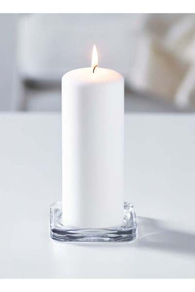 Generic 2-Piece Set – Natural Unscented Pillar Candle & Clear Glass Candle Dish