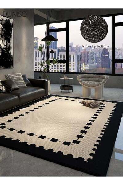 Generic 160x230cm Black and White Area Rug, Modern Scalloped Border Geometric...