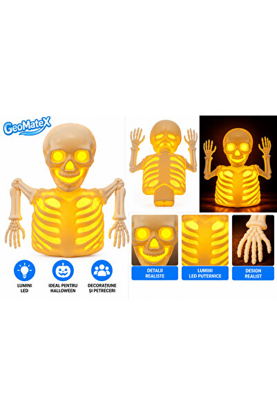 GeoMateX Decorațiune Halloween Schelet cu Lumini LED, Craniu și Torace Ilumin...