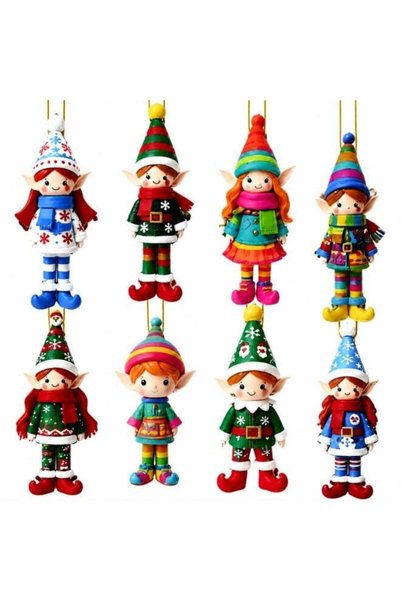 Generic Mordely 8 Pcs Christmas Elf Ornaments Set, Colorful Clay Resin Hangin...