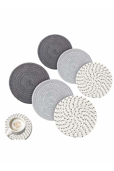 Generic 6-Piece Large Braided Cotton Trivet Set - Stylish Gray Coasters for H...