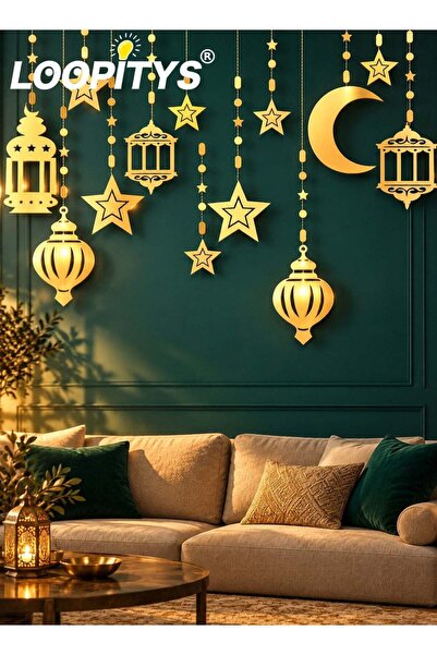 Generic Ramadan Eid Mubarak Hanging Streamers, 6Pcs Gold Double-sided Paper C...