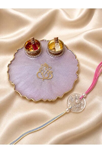 Generic Resin Pearl Rakhi with Tikka Plate | Premium Rakshabandhan Pooja Thal...