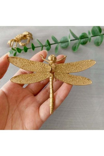 Generic Gold Solid Metal Dragonfly Sculpture Mini Insect Figurine Desktop Decor