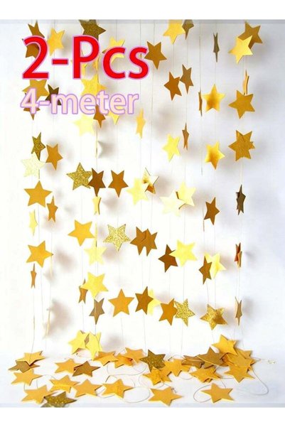 Generic 2-Pcs 4-meter-tall gold star-shaped wall decorations, suitable for we...