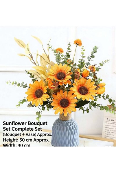 Generic Fake Sunflower with Plastic Vase, Silk Sunflower Artificial Flowers, ...