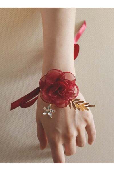Generic 6 Pcs/Set Burgundy Velvet Rose Wristband | Bridesmaid Wedding Hand Fl...