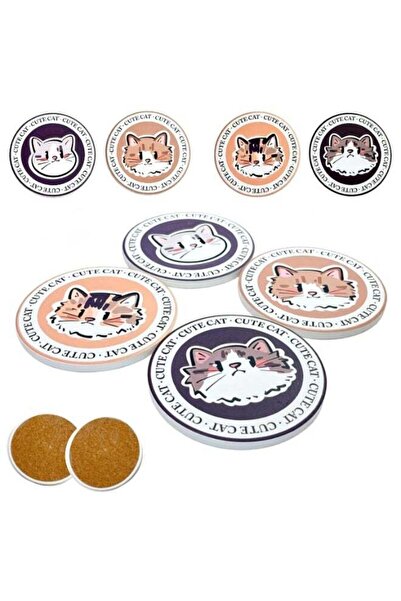 Generic Set of 4 Adorable Cat Ceramic Coasters (10cm) - Ultra-Absorbent Stone...
