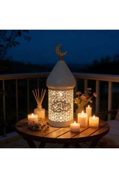 Generic Decorative Ramadan Lantern Candle Holder with Crescent Top, Hollow-Ca...