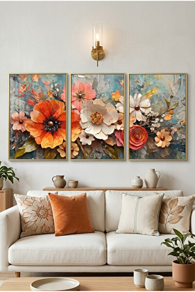 Linacci 3-Piece Living Room Painting Set with Gold Metal Frame and Real Glass...