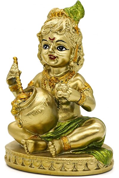 Generic Antique Gold Hindu God Baby Krishna Statue Indian Lord Krishna Idol M...