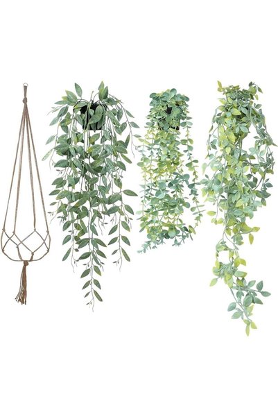 Generic Artificial Hanging Plants, 3 Pack Fake Potted Greenery Plant Faux Euc...