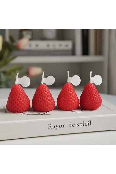 Generic Strawberry Shaped Scented Candles, 4-Pack Set, Rich & Long-Lasting Ar...