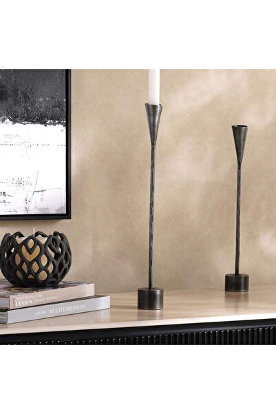 Generic Ignacia Metal Taper Candle Holder 5x5x40cm- Grey Antique - 112ATO2001009