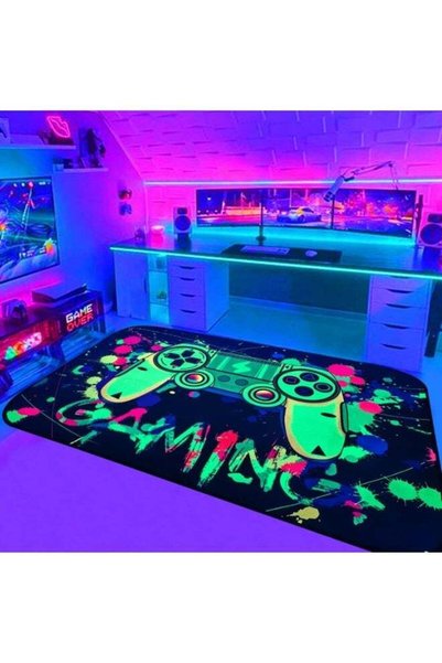 Generic Gaming Room Decor Rug Gamer Rugs for Bedroom UV Reactive Blacklight V...