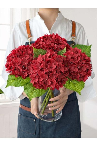 Generic LATIFA 4Pcs Boho Faux Hydrangea Flowers, RED 20" Real Touch Fall Arti...