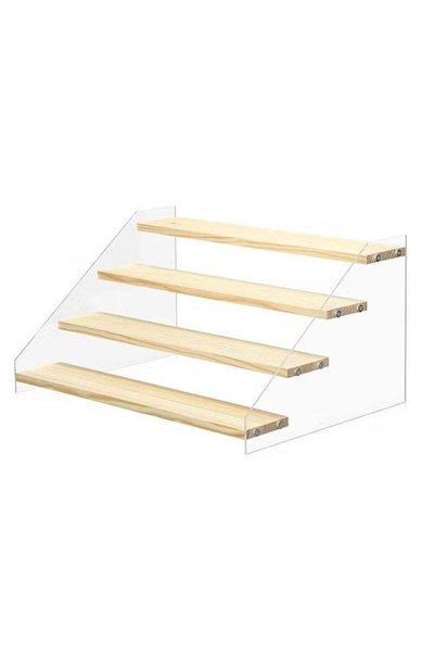 Generic 4 Tier Acrylic Wooden Display Stand, Clear Acrylic Display Riser Shel...