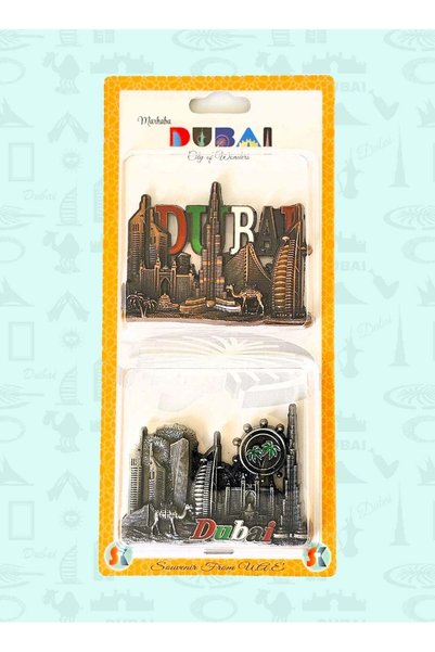 Generic Dubai skyline metal magnets 6×6 cm, set of 2 with colorful skyscraper...
