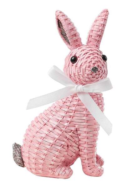 Generic Rattan Effect Resin Rabbit Garden Statue Decor Wicker Bunny Easter Ta...