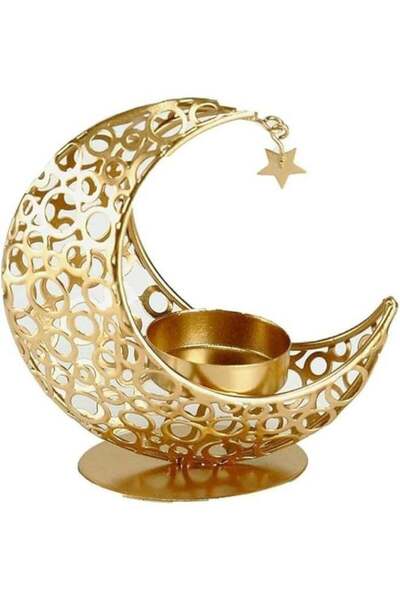 Generic Moon and Star Candle Holder - Gold Ramadan Table Lamp Decor- Eid Deco...