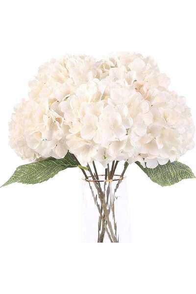 Generic 2 Bouquets Artificial Silk Hydrangea Flowers, 10 Heads White Fake Flo...