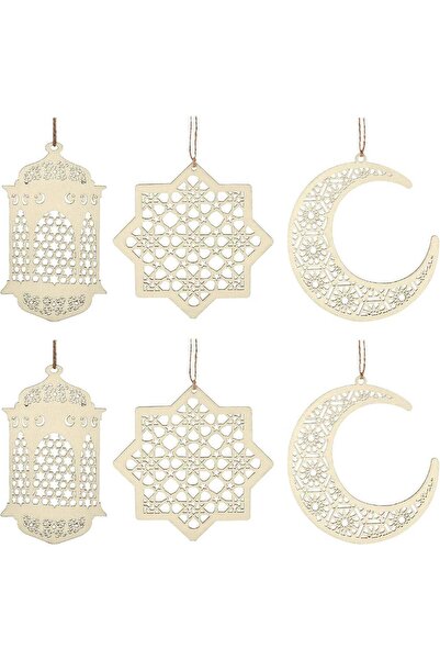 Generic ARS® 6 Pieces Wooden Pendant Ornament Set for Ramadan Kareem Decoration