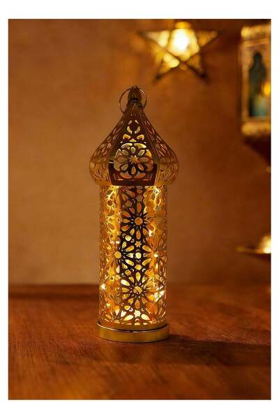 Generic Moroccan Lanterns, Geometric Cutout Decorative LED Lights, Gold Metal...