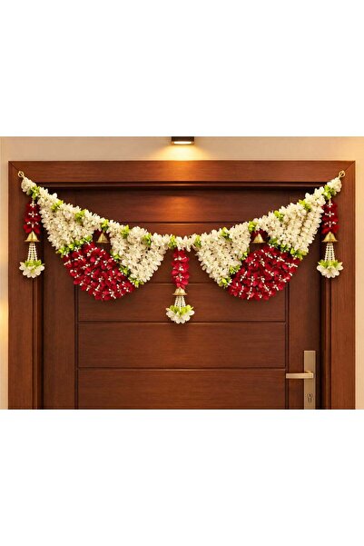 Generic Rajshi Premium Red & White Floral Door Toran with Hanging Bells – Ele...