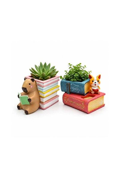 Generic Reading 2Pcs Set Pig and Puppy Design Flower Pot Polyresin Decorative...
