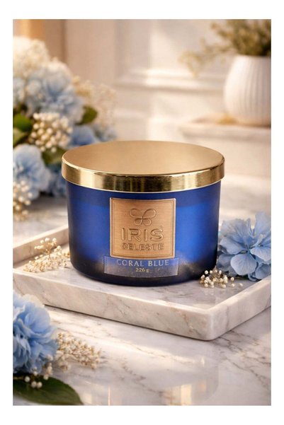 Generic Coral Blue Jar Candle with lid - 226grams, 3 Wick Scented Candle 8oz ...