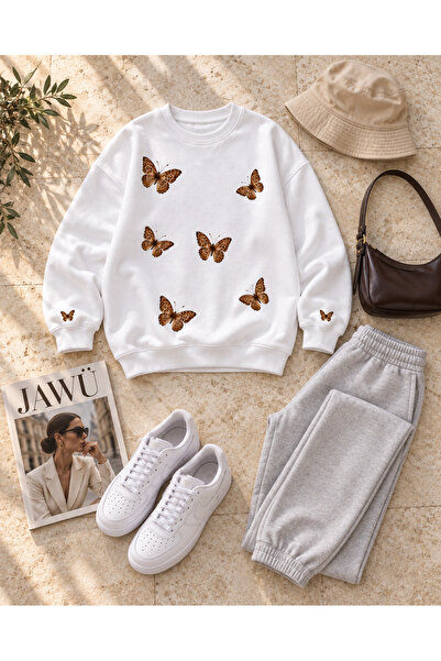JAWÜ FASHION Butterfly Detailed Cotton Oversize Hooded Sweet-Sweatpants Premi...