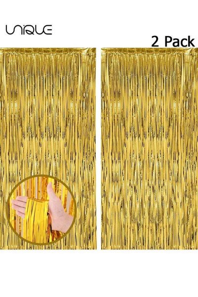 Generic Party Decorations Foil Fringe Backdrop - 2 Pack 3.28 ft x 6.56 ft Tin...